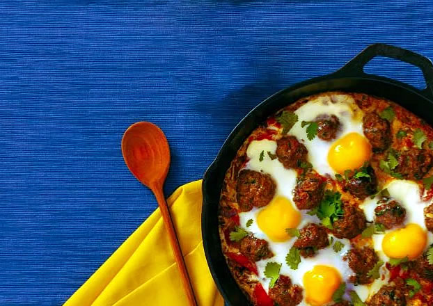 Moroccan meatballs Tagine with eggs - Africa food recipe